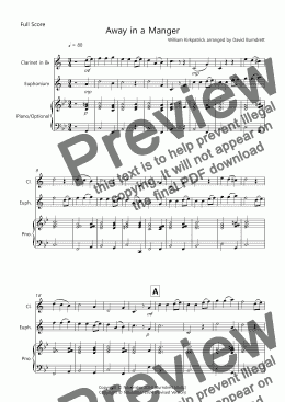 page one of Away in a Manger for Clarinet and Euphonium Duet