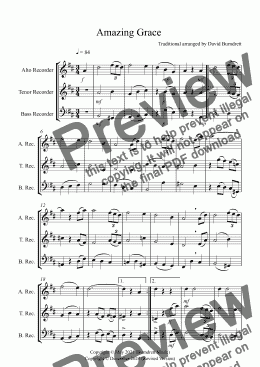 page one of Amazing Grace for Alto, Tenor and Bass Recorder Trio