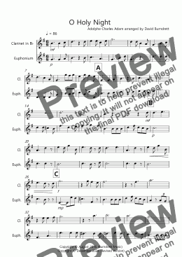 page one of O Holy Night for Clarinet and Euphonium Duet