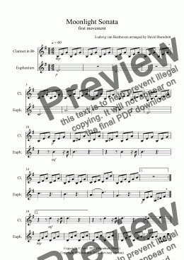 page one of Moonlight Sonata (1st movement) for Clarinet and Euphonium Duet