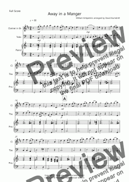 page one of Away in a Manger for Clarinet and Tuba Duet