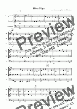 page one of Silent Night for Trumpet, Horn and Cello Trio