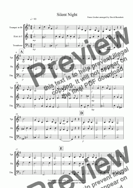 page one of Silent Night for Trumpet, Horn and Trombone Trio