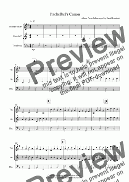 page one of Pachelbel's Canon for Trumpet, Horn and Trombone Trio