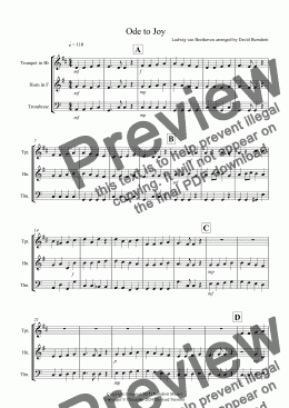 page one of Ode to Joy for Trumpet, Horn and Trombone Trio