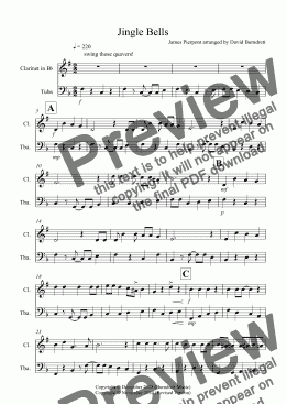 page one of Jingle Bells (Jazzy Style!) for Clarinet and Tuba Duet