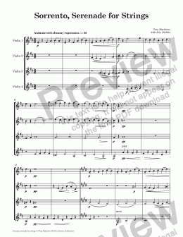 page one of Sorrento, Serenade for Strings (Four Violins)