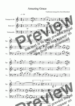 page one of Amazing Grace for Trumpet, Horn and Cello Trio