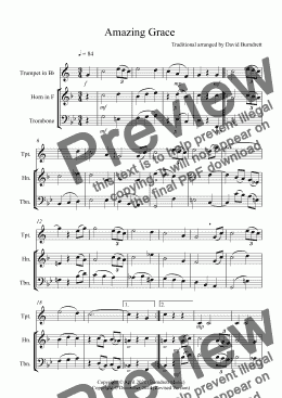 page one of Amazing Grace for Trumpet, Horn and Trombone Trio