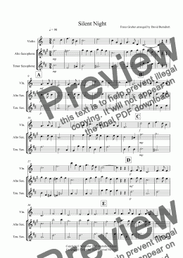 page one of Silent Night for Violin, Alto and Tenor Saxophone Trio