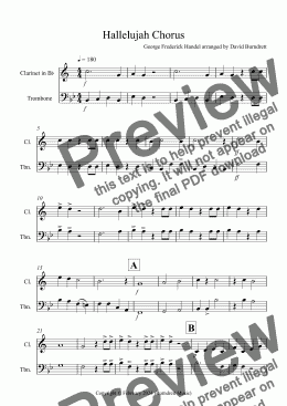 page one of Hallelujah Chorus for Clarinet and Trombone Duet