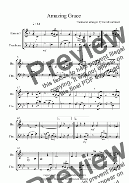 page one of Amazing Grace for Horn and Trombone Duet