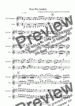 page one of Non Piu Andrai for Alto Saxophone and Violin Duet