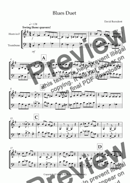 page one of Blues Duet for Horn and Trombone Duet