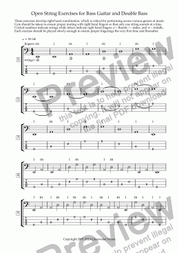 page one of open string exercises for electric bass and double bass