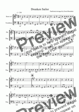 page one of Drunken Sailor for Horn and Trombone Duet