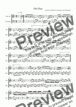 page one of Für Elise for Horn and Trombone Duet