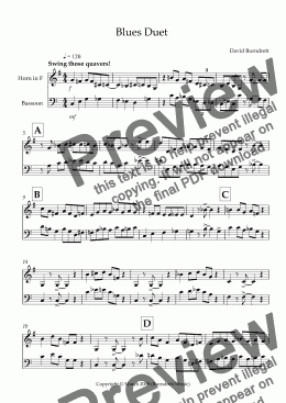 page one of Blues Duet for Horn and Bassoon Duet