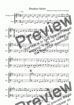 page one of Drunken Sailor for Trumpet and Tuba Duet