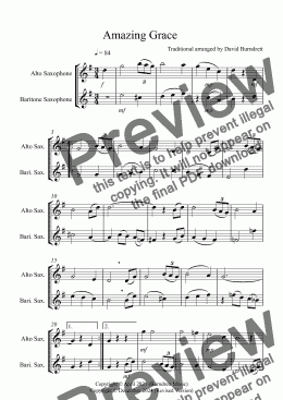 page one of Amazing Grace for Alto and Baritone Saxophone Duet