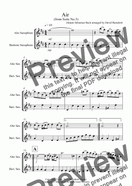 page one of Air on A G String for Alto and Baritone Saxophone Duet