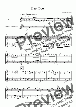 page one of Blues Duet for Alto and Baritone Saxophone 