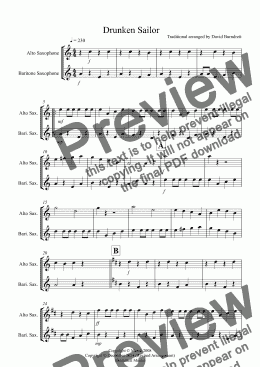 page one of Drunken Sailor for Alto and Baritone Saxophone Duet