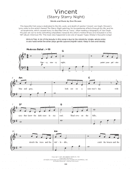 page one of Vincent (Starry Starry Night) (Really Easy Piano)