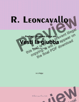 page one of Leoncavallo-Vesti la giubba,in A Major