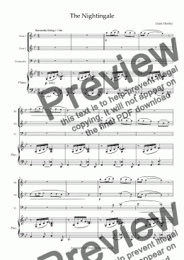 page one of The Nightingale for Mixed Quartet.(2 Flutes, Cello and Piano).