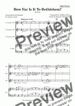 page one of Geoffrey Shaw | How Far Is It To Bethlehem? (Carol) | Brass Trio and Piano (High Version)