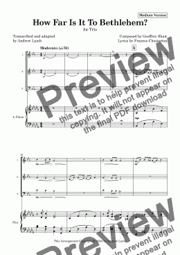 page one of Geoffrey Shaw | How Far Is It To Bethlehem? (Carol) | Brass Trio and Piano (Medium Version)