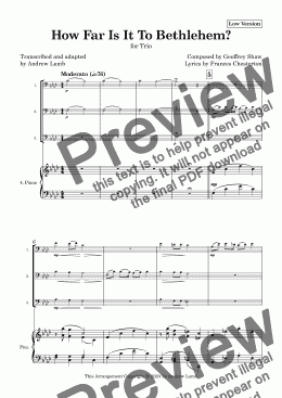 page one of Geoffrey Shaw | How Far Is It To Bethlehem? (Carol) | Brass Trio and Piano (Low Version)