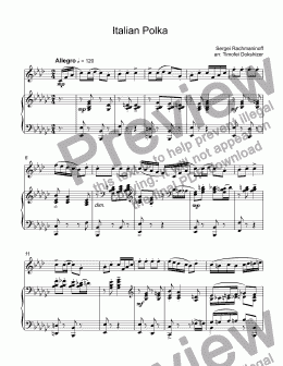 page one of Rachmaninov, Sergei - Polka Italienne for trumpet Bb & piano (arr. T. Dokshizer)