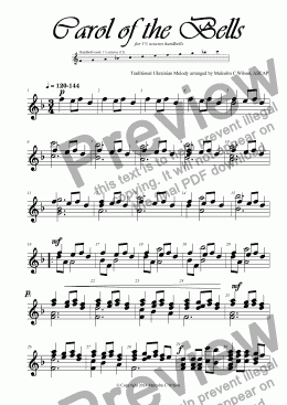 page one of Carol of the Bells for 12 handbells F5-C7