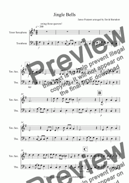 page one of Jingle Bells (Jazzy Style!) for Tenor Saxophone and Trombone Duet