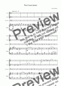 page one of The Court Jester. For Mixed Quartet (2 Flutes, Cello and piano)