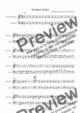 page one of Drunken Sailor for Tenor Saxophone and Trombone Duet