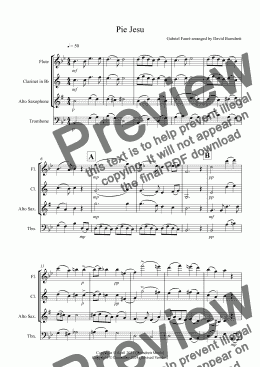 page one of Pie Jesu (from Requiem) for Flute or Clarinet, Alto Saxophone and Trombone Trio