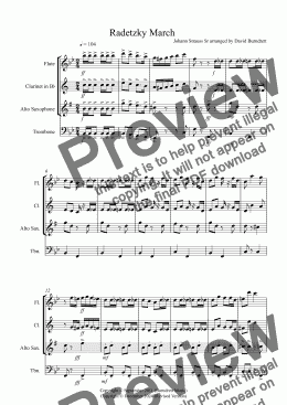 page one of Radetzky March for Flute or Clarinet, Alto Saxophone and Trombone Trio