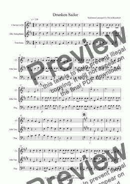 page one of Drunken Sailor for Clarinet, Alto Saxophone and Trombone Trio