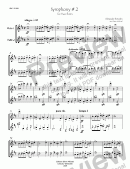 page one of Symphony #2 for Two Flutes