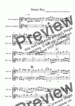 page one of Danny Boy for Alto and Baritone Saxophone Duet