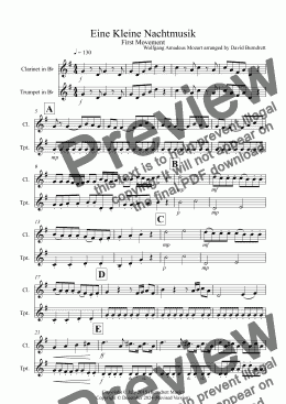 page one of Eine Kleine Nachtmusik (1st movement) for Clarinet and Trumpet Duet