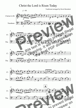 page one of Christ the Lord is Risen Today for Clarinet and Trombone Duet