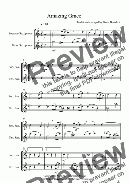 page one of Amazing Grace for Soprano and Tenor Saxophone Duet