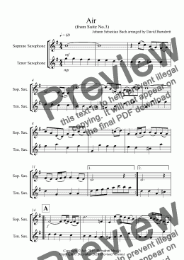 page one of Air on a G String for Soprano and Tenor Saxophone Duet