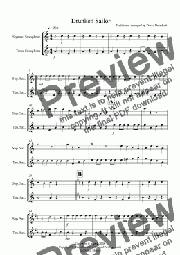 page one of Drunken Sailor for Soprano and Tenor Saxophone Duet