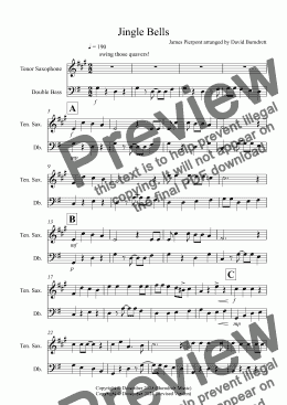 page one of Jingle Bells (Jazzy Style!) for Tenor Saxophone and Double Bass Duet