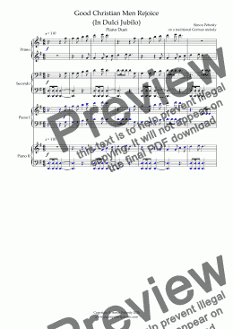 page one of Good Christian Men Rejoice (In Dulci Jubilo) Carol Variations for Piano Duet